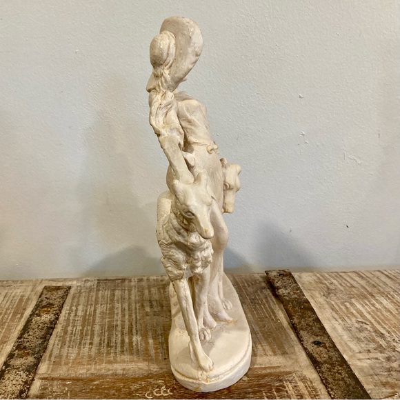 Cast Resin Statue Woman with Dogs Cream Colored Sculpture - Picture 3 of 16